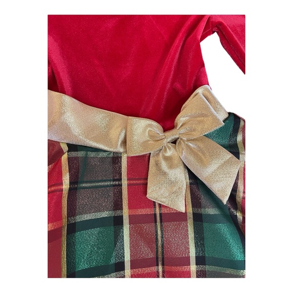 Bonnie Jean Red Green Gold Velvet Plaid Holiday Christmas 2T Dress NWT - Picture 5 of 6
